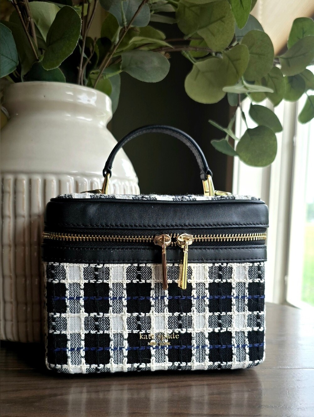 Kate Spade Carey Tweed Top Handle Trunk Crossbody Black/Multi NWOT COA